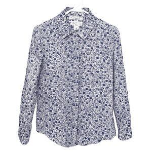 Cynthia Rowley Linen White Button-Down Cottagecore Shirt Purple Floral Print M
